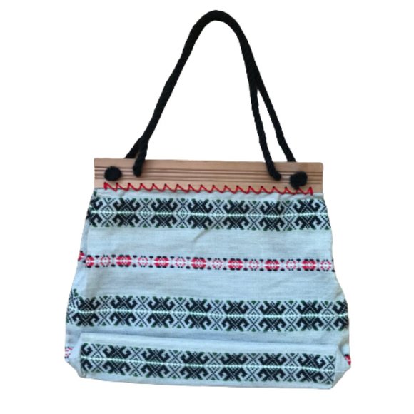 Vintage Tribal Pattern Rope Wood Handmade Tote Bag - Picture 7 of 13